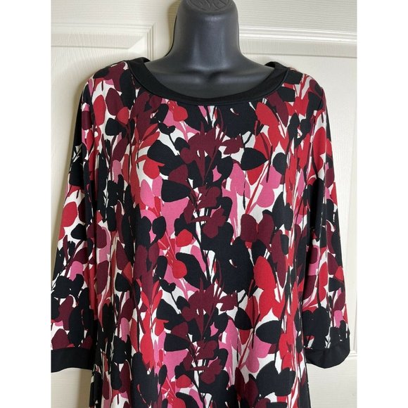 Dana Buchman Top Women Size M Long Sleeve Pink Black White Multi Stretch Blouse - Picture 3 of 9